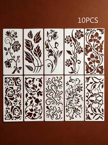 10 khuôn vẽ rỗng hình dây leo hoa, dụng cụ hỗ trợ vẽ tranh graffiti thủ công, dùng cho việc tự làm đồ trang trí tường, gỗ, vải, hộp quà, sổ lưu niệm, chất liệu nhựa tái sử dụng. - Dây leo hoa - Xem 12