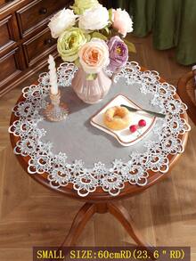 1 Piece Of 100% Polyester Round Small Tablecloth With Spliced Lace. Suitable For Small Round Tables, Square Tables, Dining Tables, Coffee Tables, Candle Holder Mats, Placemats, Coasters And Plate Mats. Ideal For Home Decoration, Holiday Decoration And Wedding Decoration. Available In Multiple Sizes And Colors. - Grey - View 4