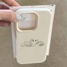 1pc TPU Material White Swan Kiss Pattern Phone Case Suitable For IPhone 17 Pro Max/17/16 Pro Max/15/13/12/11, S20 FE/A15/S24/A55, Note 11/Note 12/Note 13 Pro, Full Coverage Anti-Drop Soft Protective Cover - White - View 3
