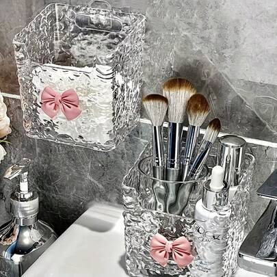 Wall-Mounted Storage Box With Bow Tie, A Multifunctional Storage Organizer For Tidying Up Miscellaneous Items, Suitable For Storing Toothpaste, Toothbrush, Cosmetics And Other Items, Especially Suitable For Kitchen And Bathroom Use. It Can Also Be Placed On The Desktop For Organizing Various Small Items.