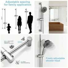 Shower Riser Rail, 90cm Wall - Mounted Adjustable Slider Bar With Shower Holder, Polished Face - 90cm + Sliver - View 1
