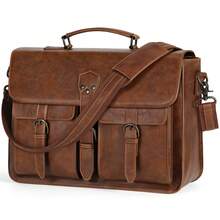 RAINSMORE Aktentasche Herren Laptoptasche 15.6 Zoll Ledertasche Messenger Bag Business Arbeitstasche Wasserdichte Umhängetasche für Geschäft Schule Braun - Braun - Übersicht 2