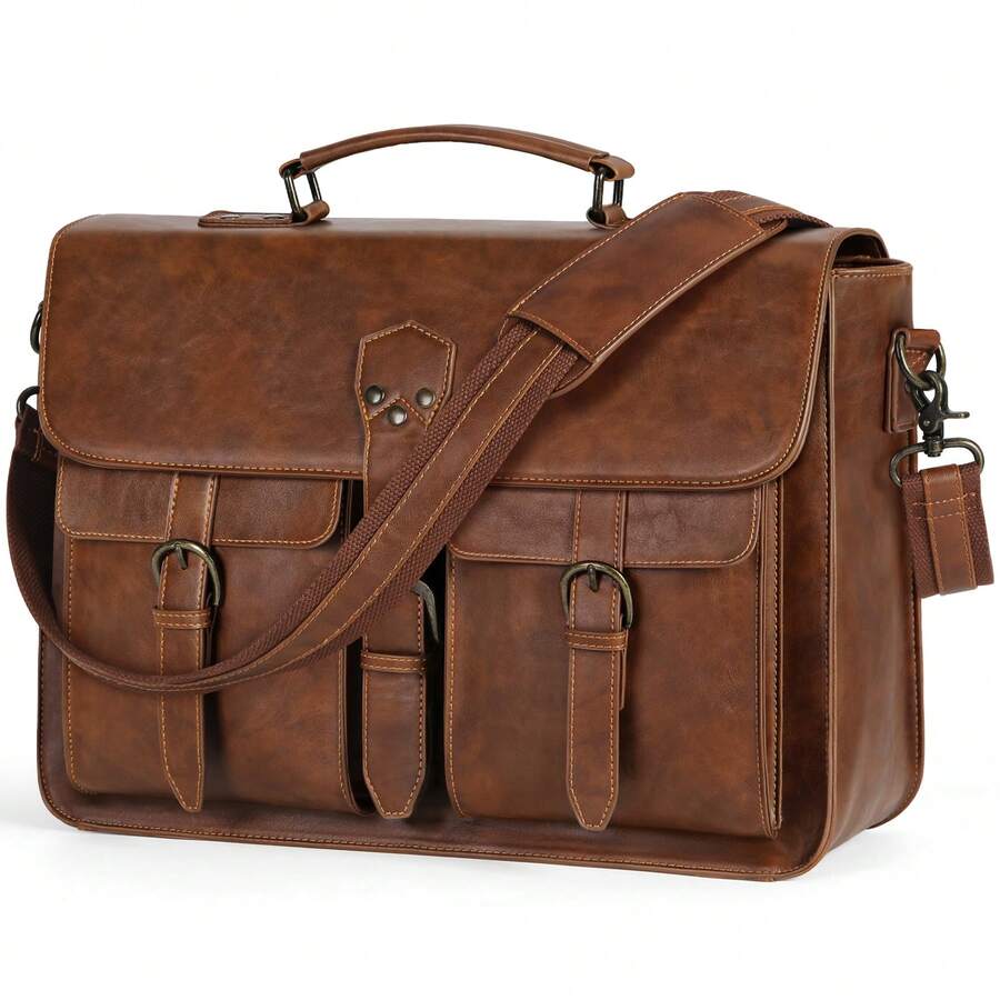 RAINSMORE Aktentasche Herren Laptoptasche 15.6 Zoll Ledertasche Messenger Bag Business Arbeitstasche Wasserdichte Umhängetasche für Geschäft Schule Braun