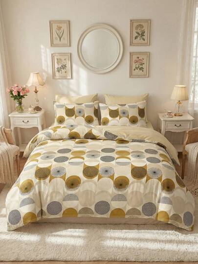 2/3件套时尚被套套装，亲肤柔软，色彩鲜艳印花，透气防尘防滑，轻盈丝滑，四季皆宜，适用于标准双人床、大号双人床、特大号双人床，包含1个被套和1/2个枕套，可机洗，是理想的礼物和房间装饰，春夏新款