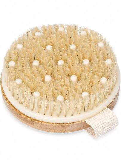 1pc Natural Wild Boar Bristle Body Brush - Massages, Soothes And Firms Skin | For Bathing, Home Spa And Improving Cellulite | Wet & Dry Use | Suitable For Holiday And Mother's Day Gifts, Dual-Purpose Body Massage Brush
