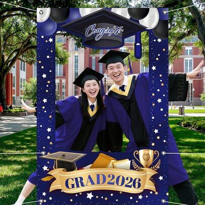 1Pc Graduation 2026 Theme Hollow-Out Backdrop, Graduation Party Decorations, PhotoProp,Red/Blue/Green/Black/Purple Optional, For Commencement Celebrations, Formal Party Events, Indoor Outdoor Venue Decoration, Graduation Season Photo Booth Supplies