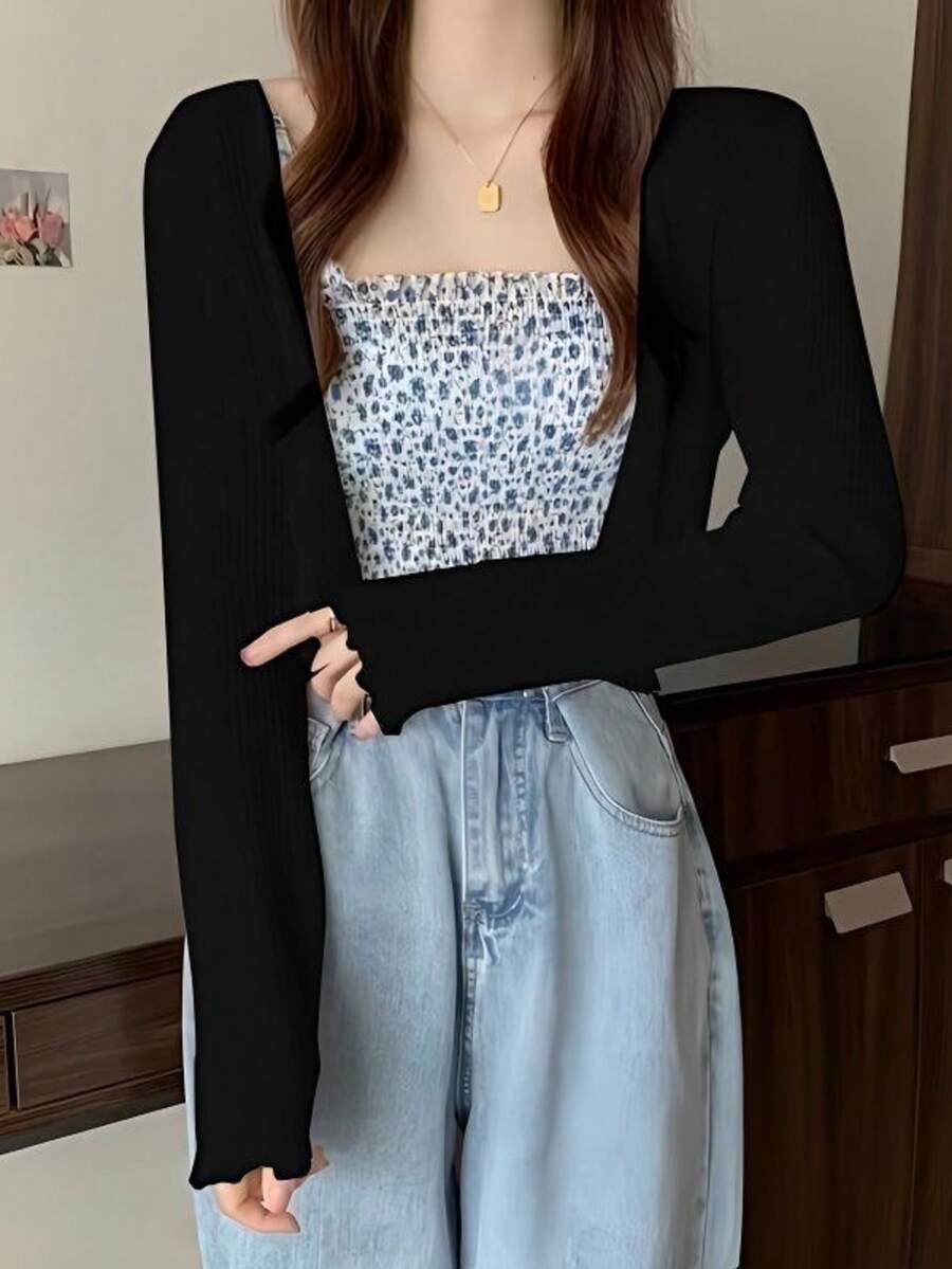 Áo khoác cardigan mỏng nhẹ, áo choàng ngắn bằng chiffon viền bèo nhún dành cho nữ, phù hợp với váy, mùa xuân/thu sớm, áo kiểu mùa hè. - màu đen - Xem 1