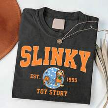 Disney Toy Story Slinky Dog EST 1995 Vintage Washed Black Oversized Cotton T-Shirt, Retro Loose Fit Tee For Women Men, Perfect For Disney Fans, Daily Wear & Gift - màu đen - Xem 1
