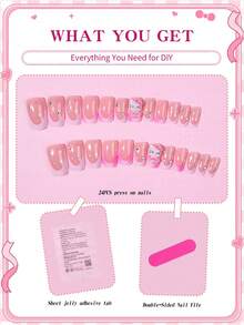 Sanrio Hello Kitty 24pcs Short Square 3d Gel Pink Gradient French Press On Nails With Hello Kitty, Star And Rhinestones Design, Pink Girl Style,Perfect Fit Acrylic False Nails Set,Including 1 Jelly Gule And 1 Nail File, Hello Kitty Nails For Women Girls Daily Party And Gathering Use - Multicolor - View 4
