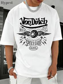 Y2K Style Von Dut Motor Cycles Speed Shop Graphic Tees Men 100 Percent Cotton Loose Fit Tops Goth Clothing Men's Clothing Men's Summer Outfit Men's Shirt Streetwear Mens Gift Ideas For The Daily Wear - 白色 - 查看 4
