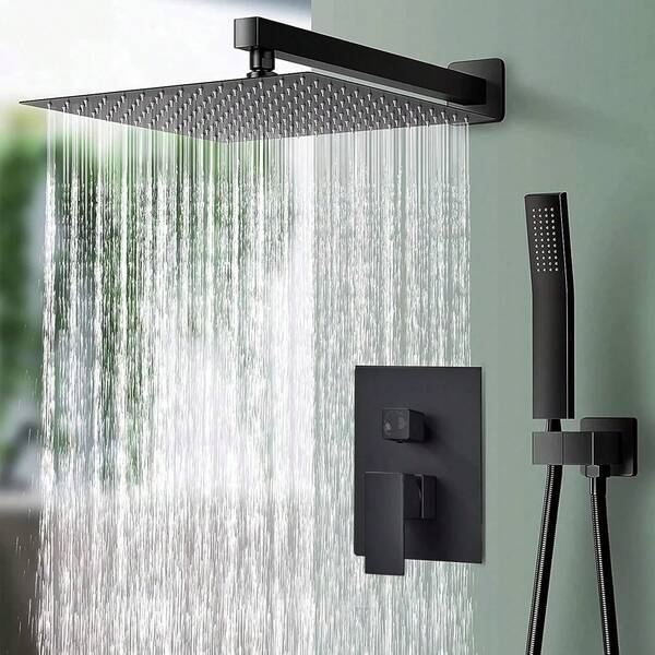 Shower Faucet Set, Bathroom Rainfall Shower System, Matte Black Shower Faucet, Stainless Steel Wall Mounted Rain Shower Head With Hand Spray, Brass Mixer Valve