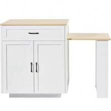 Extendable Bar Table With Storage 133 202 * 70 * 93.5 Cm With 2 Drawers And 2 Compartments Expandable Kitchen Island Table For 2 6 People Kitchen Dining Cart With Side Shelves White. - White + MDF - View 10