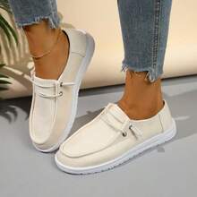 Women's Breathable Linen Slip-On Shoes - Casual Comfort Flat Sneakers For Daily Wear Linen/Cotton Blend Slip-Ons - Lightweight Comfort Casual Shoes For Women Adjustable Drawstring Slip-On Sneakers - Breathable Casual Flat Shoes For Women Neutral Tone Casual Slip-On Shoes - Breathable Lightweight Daily Footwear For Women Plus Size Breathable Slip-On Sneakers - Comfort Flat Casual Shoes For All-Day Wear - 杏色 - 查看 3