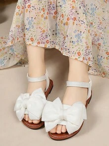 白色女童凉鞋一双，新款蝴蝶结公主鞋，松紧带设计，软底休闲沙滩鞋，夏季必备 - 白色 - 查看 8