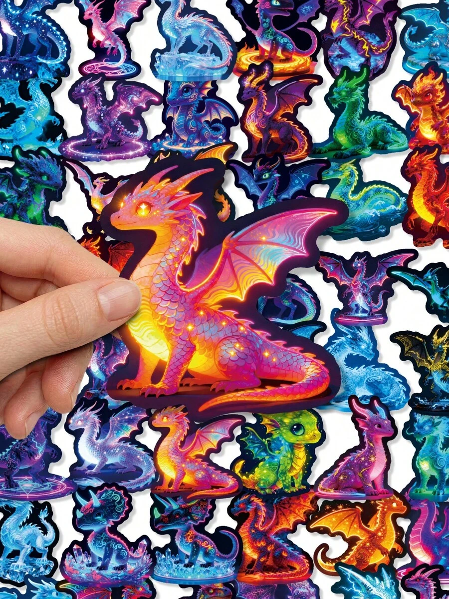 50pcs European Dragon Fun And Exquisite Cartoon Stickers Self Adhesive Skateboard Phone Cases Notebook Waterproof Stickers, Neon Stickers Scrapbook Supplies Scrapbooking - A - View 1