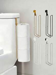 2pcs Iron Toilet Paper Holder, No Drilling Needed Wall Mounted Bathroom Tissue Roll Rack With Towel Bar, Waterproof Rust-Proof Space Saving Storage Organizer, Multi-Functional Wall Hook For Bathroom Kitchen Dorm, Easy Installation Durable Bathroom Accessory, Practical Dorm & Home Essential - Multiple Styles - View 2