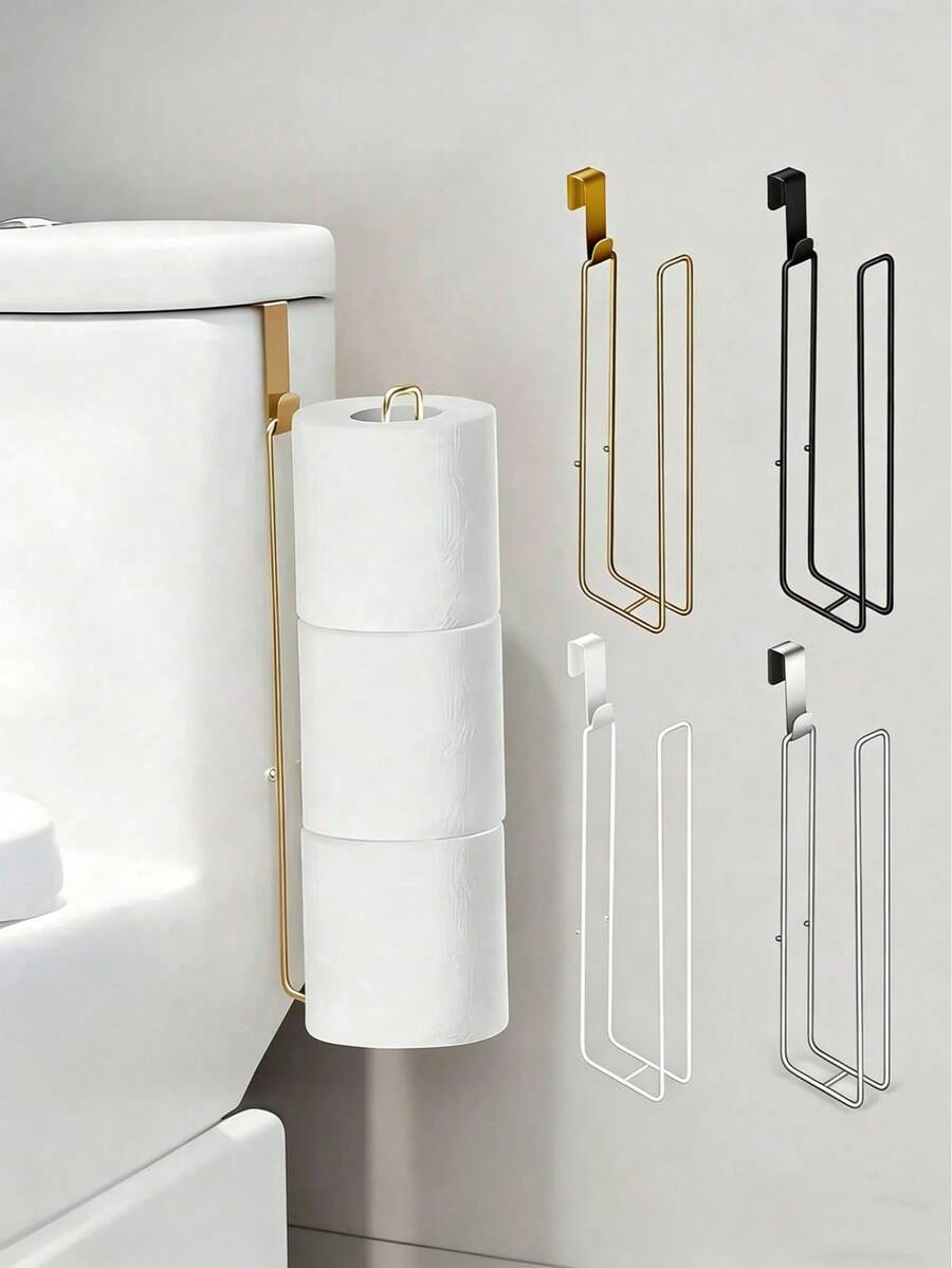 2pcs Iron Toilet Paper Holder, No Drilling Needed Wall Mounted Bathroom Tissue Roll Rack With Towel Bar, Waterproof Rust-Proof Space Saving Storage Organizer, Multi-Functional Wall Hook For Bathroom Kitchen Dorm, Easy Installation Durable Bathroom Accessory, Practical Dorm & Home Essential
