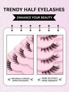 GROINNEYA 9 Pairs Half Lashes Natural Look Cat Eye False Eyelashes Fairy Manga Eyelashes Natural Clear Band Lashes Short Soft 3d Mink Eyelashes Wispy Fluffy Faux Mink Lashes Eyelash Extension Tool Strip Lashes - Black - View 4
