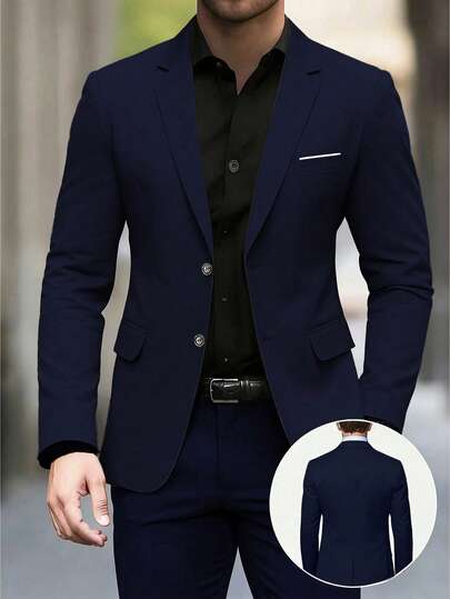 1pc Men's Fashionable Slim Fit Long Sleeve Casual Suit Jacket, Suitable For Business And Casual Occasions