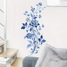 1pc Watercolor Art Blue Flower And Vine Wall Sticker, Removable Self-Adhesive Waterproof PVC Sticker, Suitable For Living Room, Bedroom, Entryway, Office, And Home Decoration. - Wall Stickers - View 6
