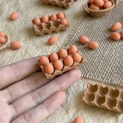 1:12 Scale Miniature Dollhouse & Tray Set - Perfect For Dollhouse Enthusiasts | Realistic Kitchen Scene With 8 Eggs And 1 Basket, Dollhouse Accessories | Realistic Miniature - Detailed Miniature, Dollhouse Furniture
