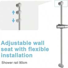 Shower Riser Rail, 90cm Wall - Mounted Adjustable Slider Bar With Shower Holder, Polished Face - 90cm + Sliver - View 6