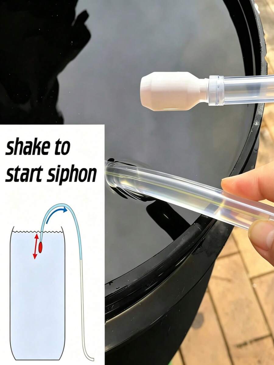 手动自吸虹吸泵，利用物理惯性排水，无需电力。适用于花园水管排水，可用于游泳池清洁、鱼缸换水和水族箱维护。春季园艺工具，实用家居礼品，父亲节/生日礼物之选。