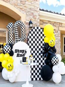 Black And White Checkered Racing Theme Arch Backdrop, Suitable For Baby Shower Party, Birthday Party Decoration, Racing Theme Party, Football Party Decoration. Black And White Checkered Monster Truck Birthday Party Decoration Arch Backdrop, Stretchable Round Racing Arch Backdrop, Perfect For Children And Boys "Let's Race" Theme Party Supplies (Black And White) (Arch Frame Not Included) - Multicolor - View 6