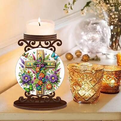 1 chiếc giá đỡ nến tranh đính kim cương 5D tự làm - Thiết kế hoa, bướm, thánh giá sáng tạo, khảm kim cương lấp lánh bất đối xứng hai mặt, giá đỡ nến trang trí kiêm hộp đựng tinh dầu thơm, thích hợp để trang trí bàn làm việc tại nhà, cũng là món quà sinh nhật tuyệt vời dành cho mẹ và bạn bè thân thiết.