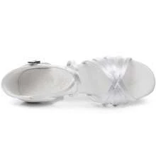 1双纯白色拉丁舞鞋，可选5厘米和7厘米鞋跟，成人缎面舞鞋 - 白色 - 查看 6