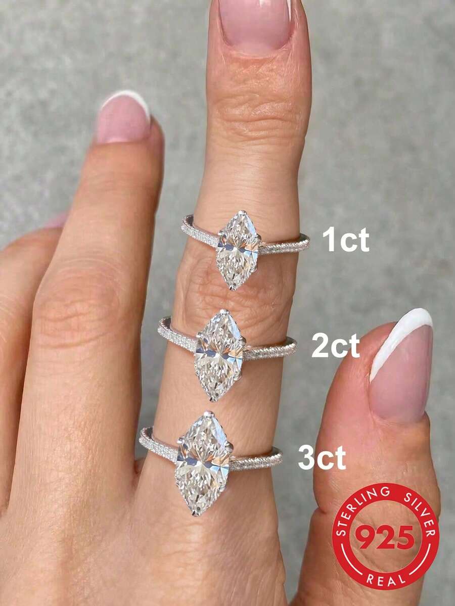 1-2-3克拉闪亮椭圆形订婚戒指/结婚戒指，925纯银，女士承诺戒指/永恒戒指，精致珠宝礼品