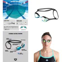 Arena Cobra Ultra Swipe Racing - anteojos de natación para hombres y mujeres lente espejo/sin espejo antivaho protección UV doble correa - Ver 1