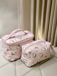 SANRIO 1pc/2pcs Cosmetic Storage Bag, Large Capacity Canvas Zipper Tote/Toiletry Bag. Lightweight And Portable, Ideal For Vacation And Bathroom Storage. Essential For Travel, Suitable For Beach Vacation And Carry-On Luggage - Multicolor - View 6