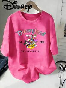 Disneyland California Est 1955 Vintage Washed Brown Oversized Cotton T-Shirt, Extra Large Baggy Fit Tee For Family, Disneyland Retro Fan Top - Màu Hồng Tươi - Xem 1