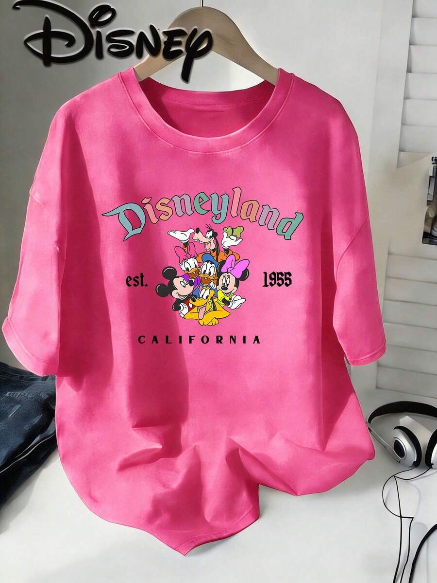 Disneyland California Est 1955 Vintage Washed Brown Oversized Cotton T-Shirt, Extra Large Baggy Fit Tee For Family, Disneyland Retro Fan Top - Màu Hồng Tươi - Xem 1