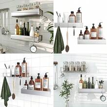 Estante calcomanía para ducha con ganchos sin perforaciones organizador de estantes de baño de acero inoxidable a prueba de óxido para almacenamiento de champú soporte de esponja color - Pago - Ver 1