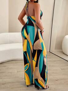 AIJ Amarilo Women's Sexy Casual Minimalist Daily Floral Print Deep V-Neck Backless Wide Leg Jumpsuit (Random Print) Summer Elegant - Yellow Blue - View 2