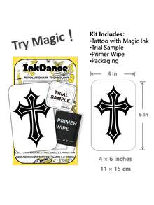 1 Kit "Gothic Cross" New Technology Tattoo Sticker, Temporary Tattoo, Semi-Permanent, Fake Tattoo, Waterproof & Long-Lasting, Realistic Design, The Monarch's Roar, Plant-Based Formula, InkDance Ink Dance, Gift Festival Body Art D306,Halloween Costume - Black - View 3