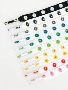 1 Pair Multicolor Small Daisy Cute Polyester Shoelaces, Suitable For Home Use - Orange Daisies - View 6