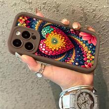 Funda para teléfono: 1 unidad de funda para teléfono con diseño de flores y corazones coloridos, adecuada para Apple  17 ProMax 16 15 14 Plus 13 12 11 Pro. Antigolpes, Softshell, Protección de Lente Total, Diseño Moderno - Color del café - Ver 3