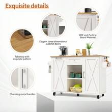 Modern Kitchen Island Cabinet For Rubbish Bins Multifunctional Dining Table With Storage Space Serving Trolley With Snack Shelves And Stretch Function Cabinets White Excluding The Dustbin - White - View 9