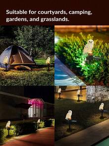 1 pieza Luz de enchufe solar con forma de búho de resina, luz nocturna impermeable para exteriores, luz decorativa, luz de atmósfera, luz decorativa de atmósfera para patio y granja al aire libre, luz LED para césped, iluminación nocturna automática - Lámpara de pie con forma de búho - Ver 7