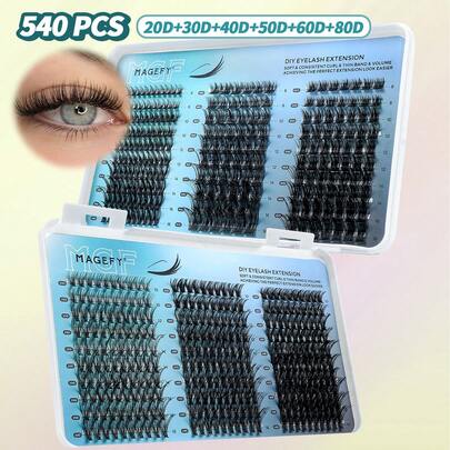 MAANGE 540pcs Mixed Lash Extensions 20D 30D 40D 50D 60D 80D DIY Individual Clusters Lash 8-16mm,DIY Eyelash Extensions Manga Lashes Cat Eye Lashes,Enlarged Double Eye,Faux Mink Eyelashes,Eyelashes Extensions Lash Clusters DIY At Home,Wedding Party And Club Daily Work Meeting Natural False Eyelashes Are Comfortable To Wear Fairy Beginner,Ideal For Cosplay Anime & Fairy Look Lovers