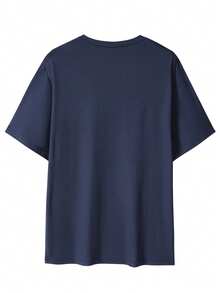 5件套男士夏季休闲百搭简约海军蓝V领短袖T恤套装 - 藏蓝色 - 查看 2