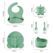 6件套硅胶餐具套装，可爱吸盘耳朵餐盘，勺叉套装，可调节吸管杯，防滑围兜，零食水果午餐盘套装 - 彩色 - 查看 11