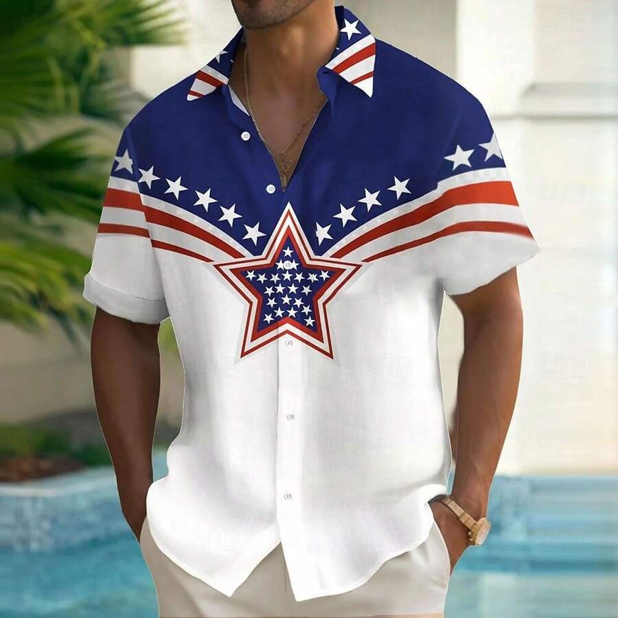America's 250th Anniversary Independence Day Men's American US Flag Patriotic Fourth Of July Shirt Summer Shirt Button Up Shirt Short Sleeve Fashion Casual Holiday Summer Spring Turndown 3D Print - A508D-AL25287 - 查看 1