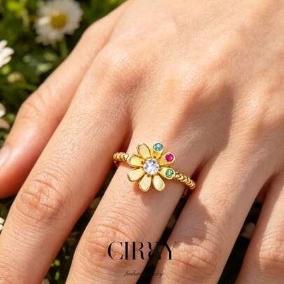 CIREY 1 chiếc nhẫn hình hoa hướng dương mạ vàng 18K, thiết kế hoa cúc trơn mịn, thời trang đeo hàng ngày, thích hợp làm quà tặng trong các dịp lễ.