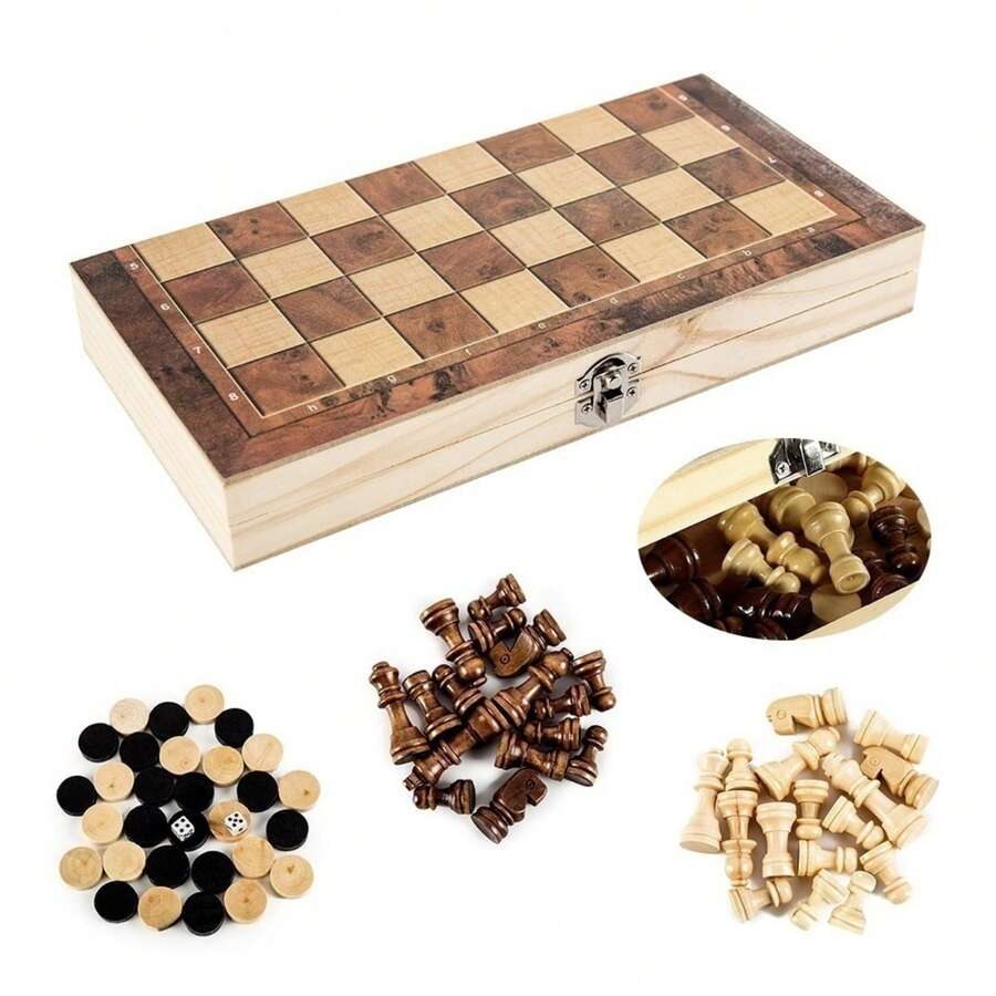 Large Foldable Wooden International Chess Set With Storage Box, Classic Strategy Board Game Suitable For Adults And Families, Portable Travel Chess Game, Family Entertainment Leisure Game, Birthday Mother's Day Holiday Gift