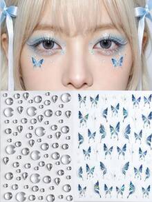 Transparent Water Drop Stickers / Aurora Butterfly Stickers, Perfect For Beautifying Face And Body, Suitable For Body Stickers, Face Stickers, Eyebrow Stickers; Music Festival, Party Makeup Accessories,Concert Look,Face Gems - Multicolor - View 2