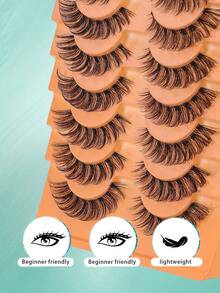False Eyelashes 10 Pairs 3D Fluffy Wispy Faux Mink Cat Eye Effect Dramatic Lashes Eyelash Extension Makeup - Black - View 3